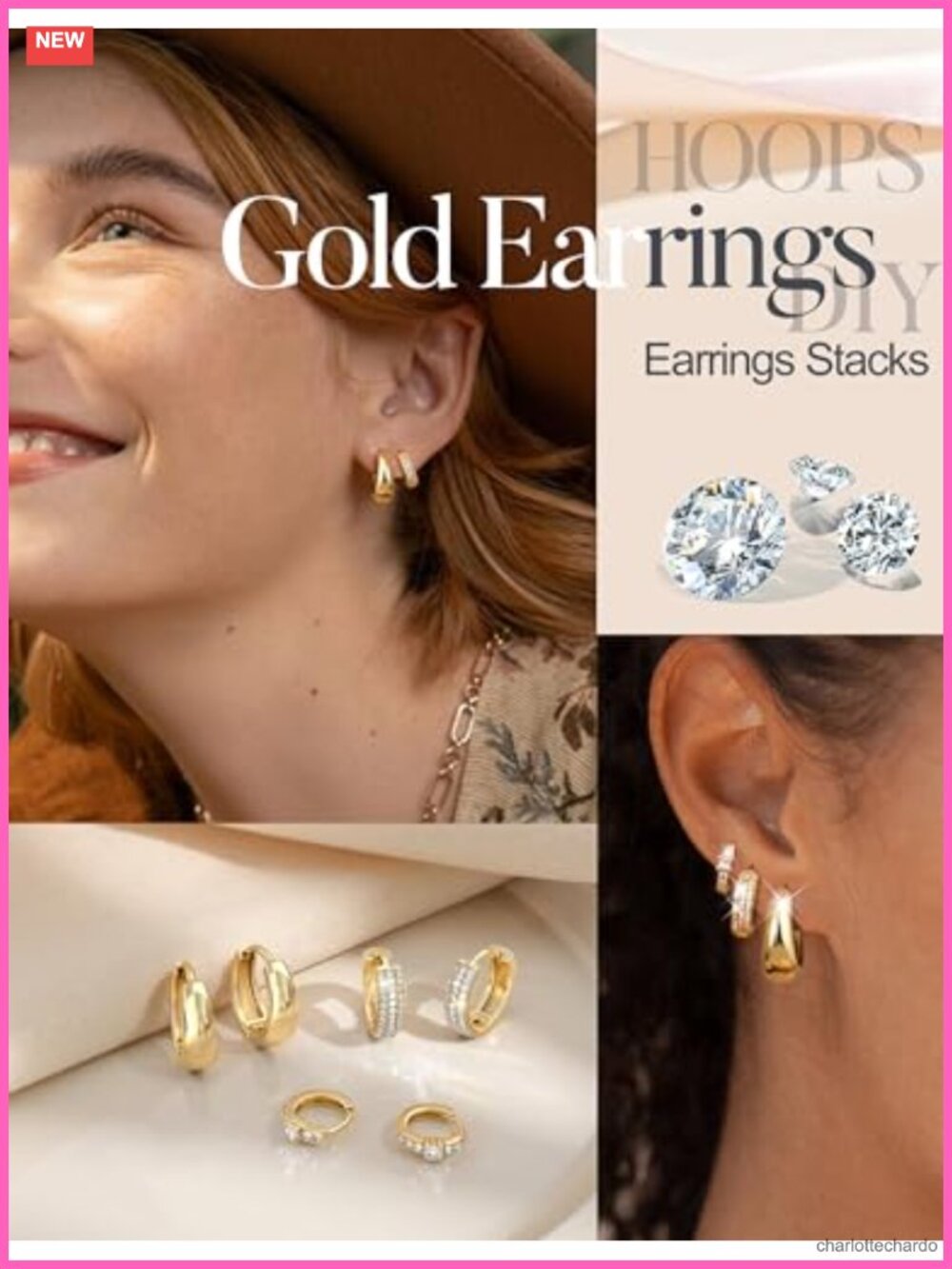 14K Gold Plated Chunky Hoop Earrings Set for Women Hypoallergenic Non Tarnish - Picture 5 of 6